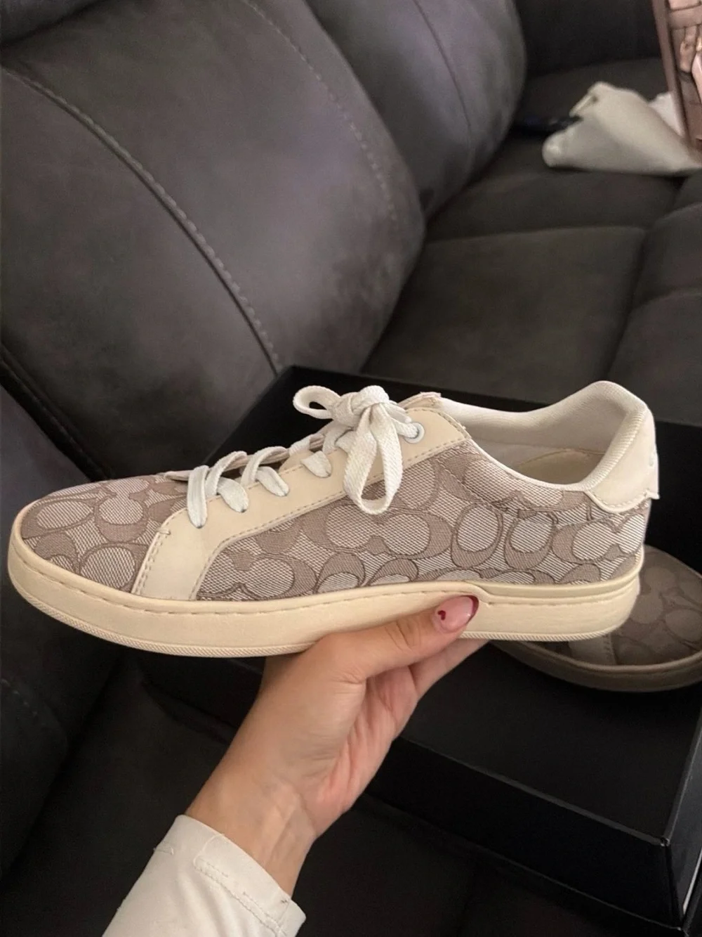 Coach Women's Beige Signature Canvas Lace-Up Sneakers